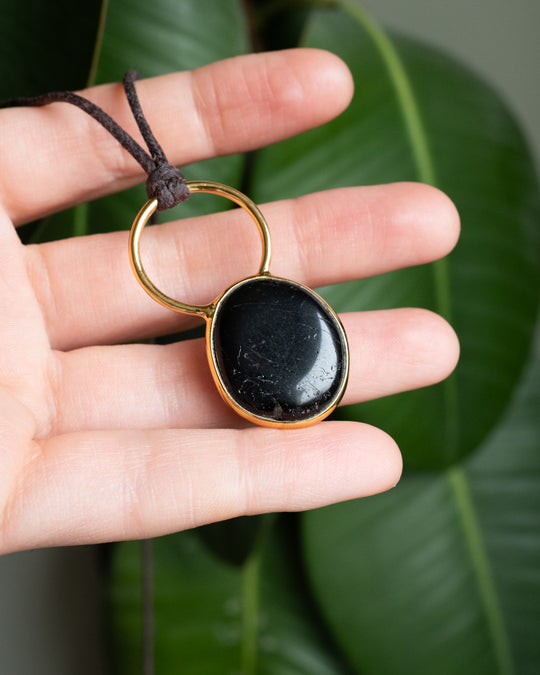 Black Tourmaline Pebble Gold Vermeil Necklace