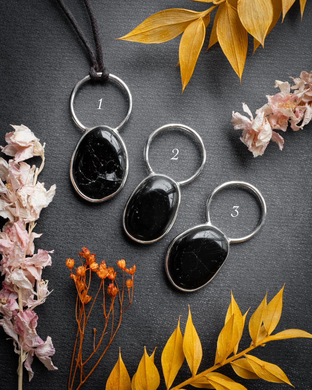 Black Tourmaline Pebble Sterling Silver Necklace