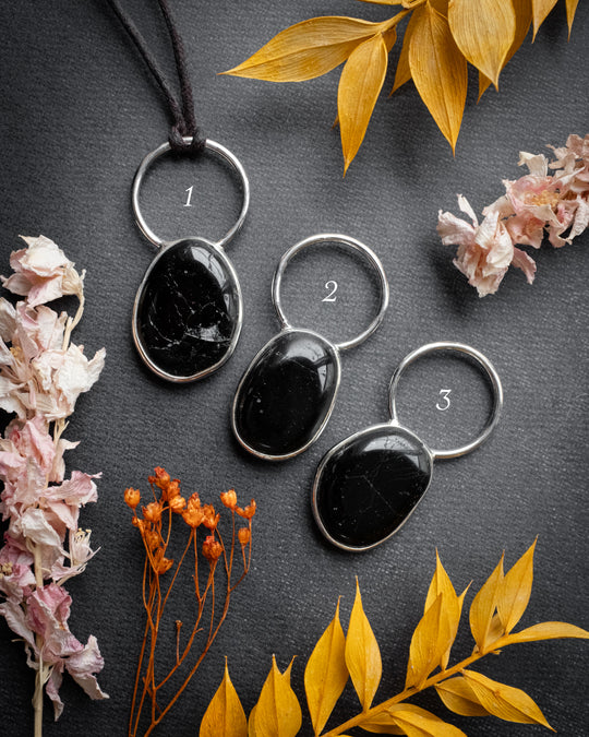 Black Tourmaline Pebble Sterling Silver Necklace