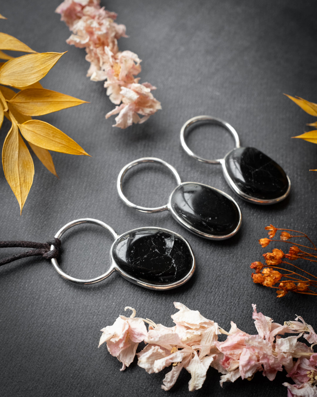 Black Tourmaline Pebble Sterling Silver Necklace