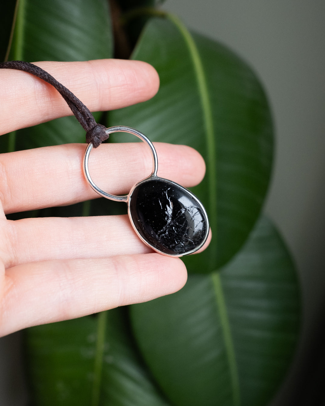 Black Tourmaline Pebble Sterling Silver Necklace