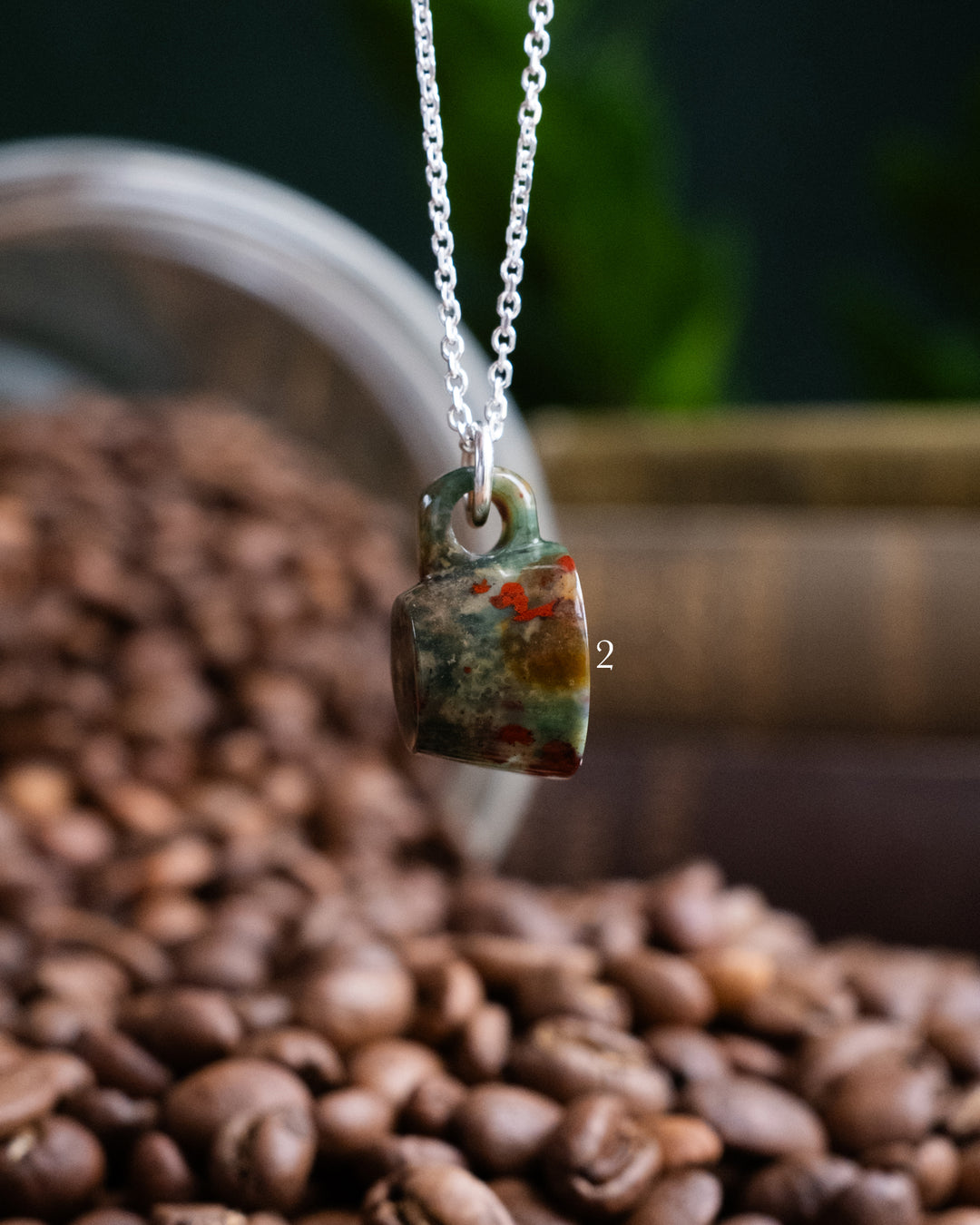 Bloodstone Hand Carved Mug Necklace