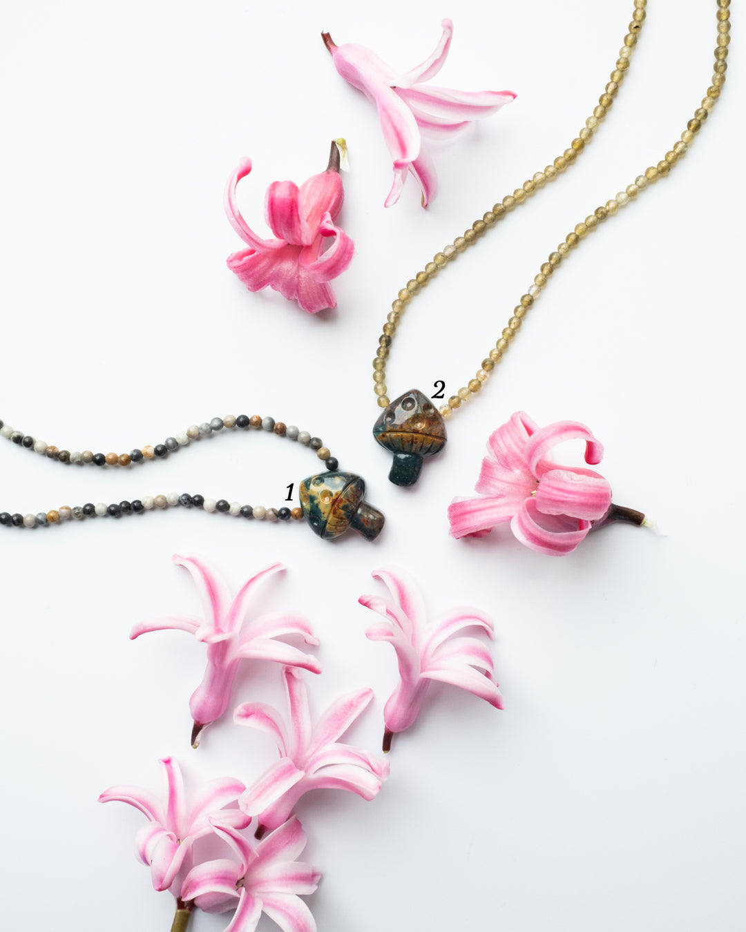 Bloodstone Hand Carved Toadstool Beaded Necklace