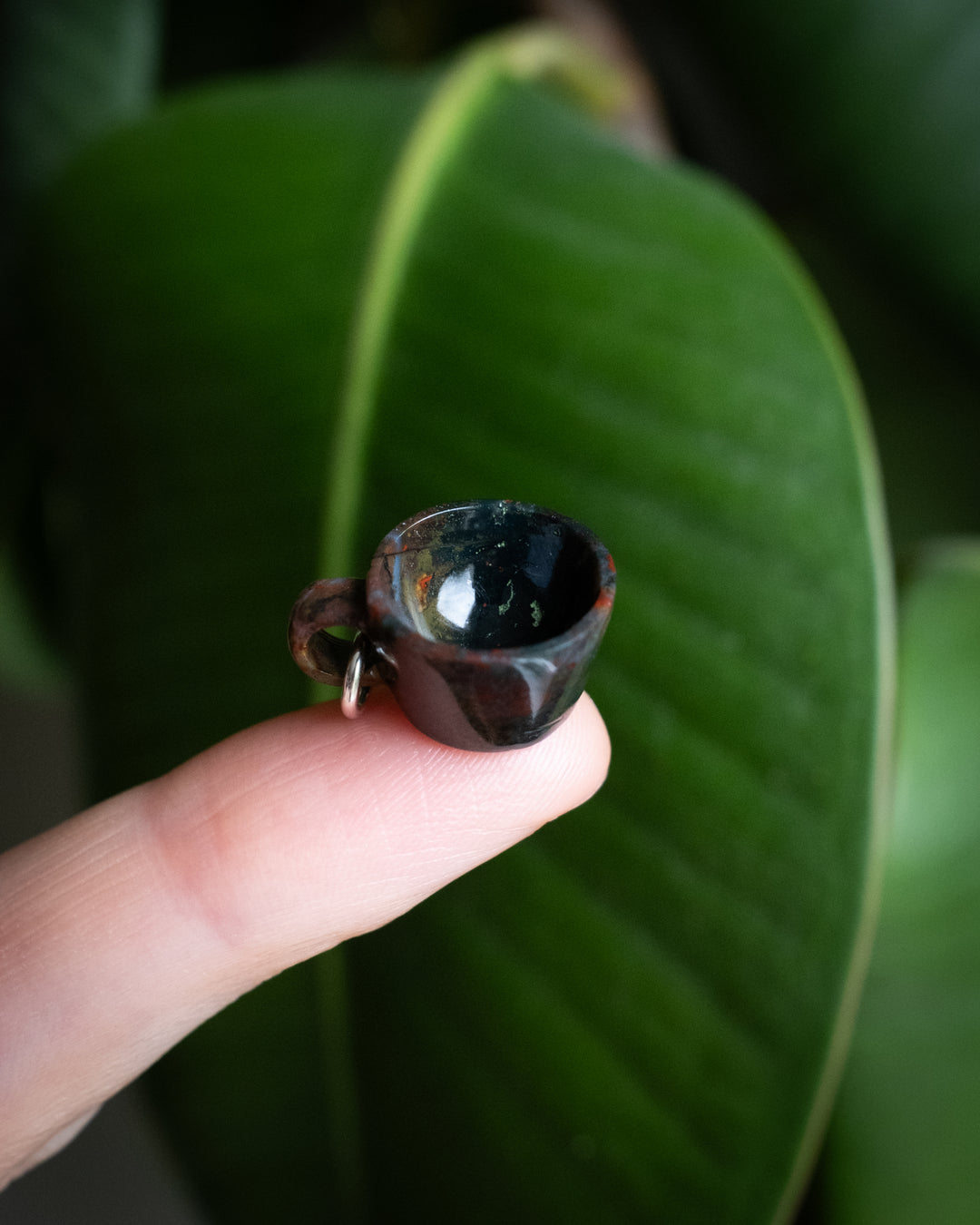 Bloodstone Hand Carved Mug Necklace