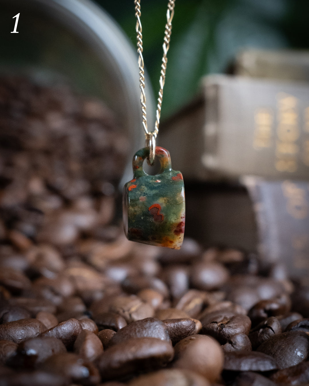 Bloodstone Hand Carved Mug Necklace