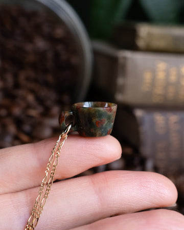 Bloodstone Hand Carved Mug Necklace