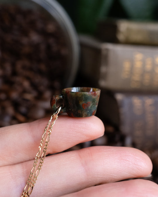 Bloodstone Hand Carved Mug Necklace