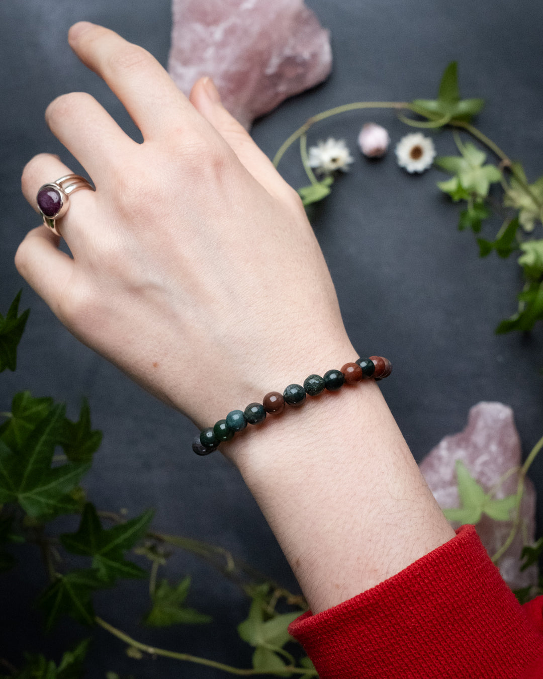 Bloodstone Round Bead Bracelet 6mm - The Healing Pear