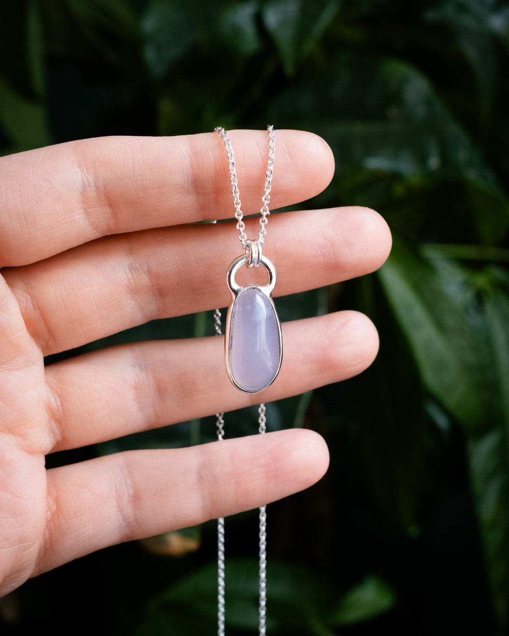 Blue Chalcedony Pebble Recycled Sterling Silver Necklace - The Healing Pear