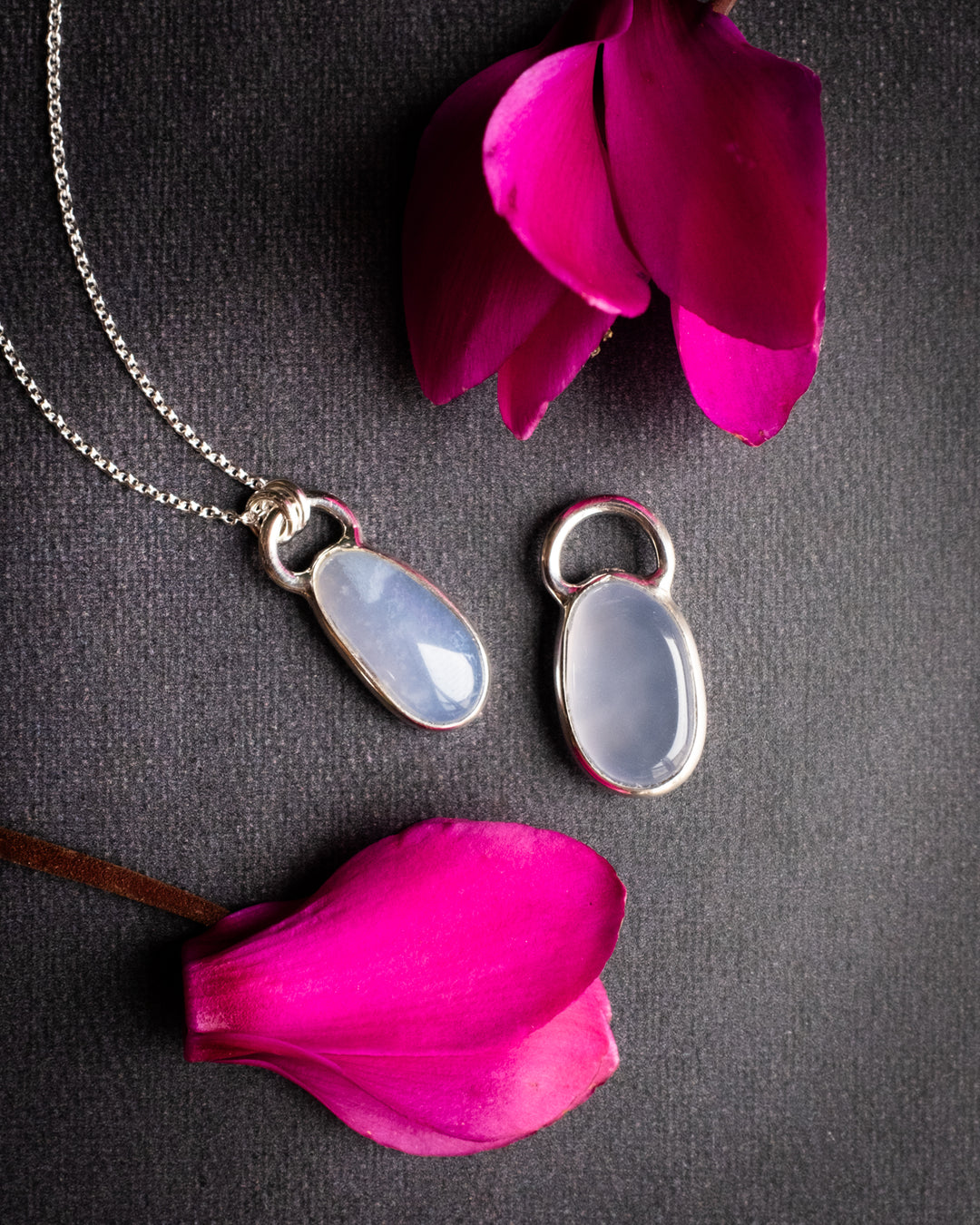 Blue Chalcedony Pebble Recycled Sterling Silver Necklace - The Healing Pear