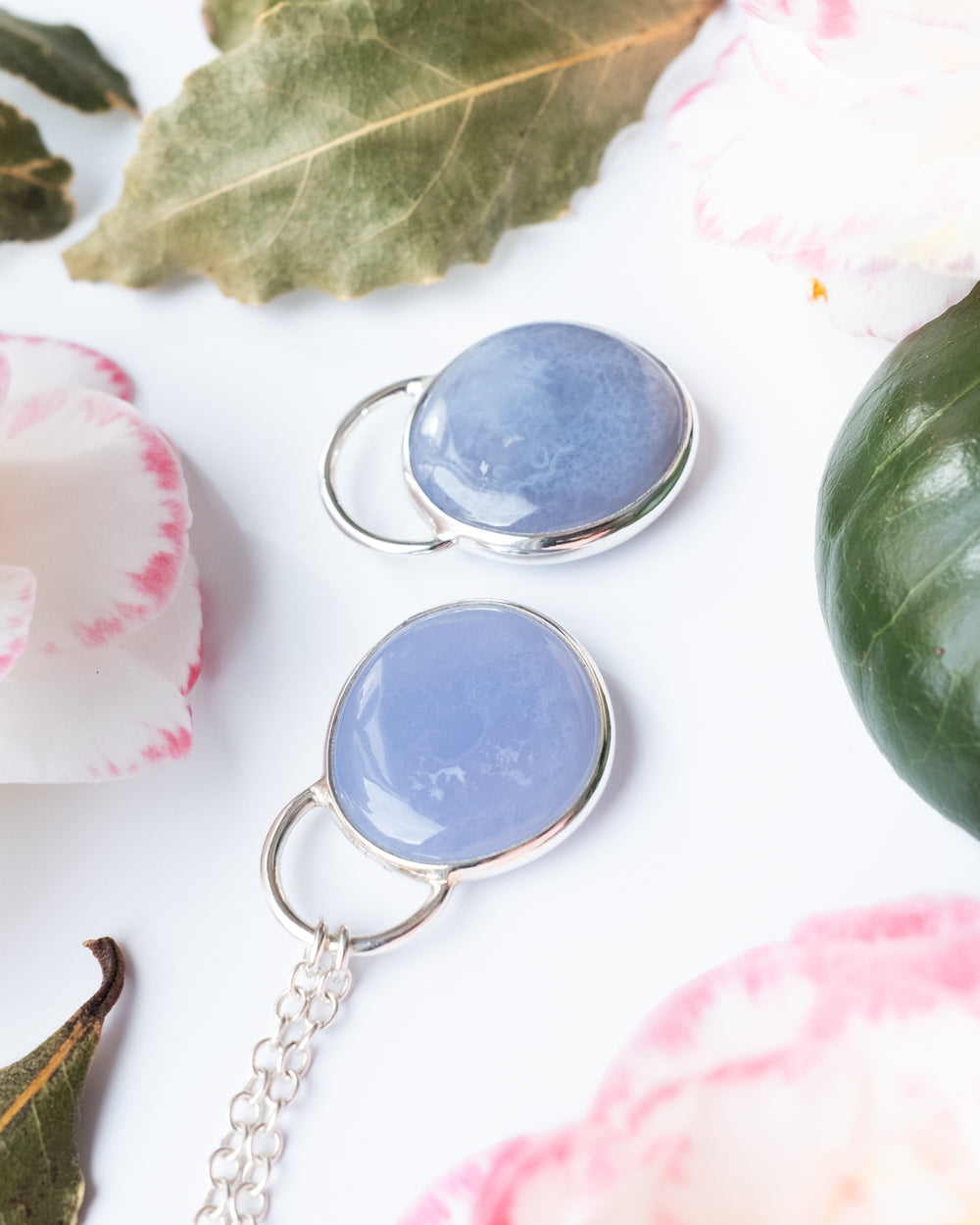 Blue Chalcedony Pebble Sterling Silver Necklace - The Healing Pear