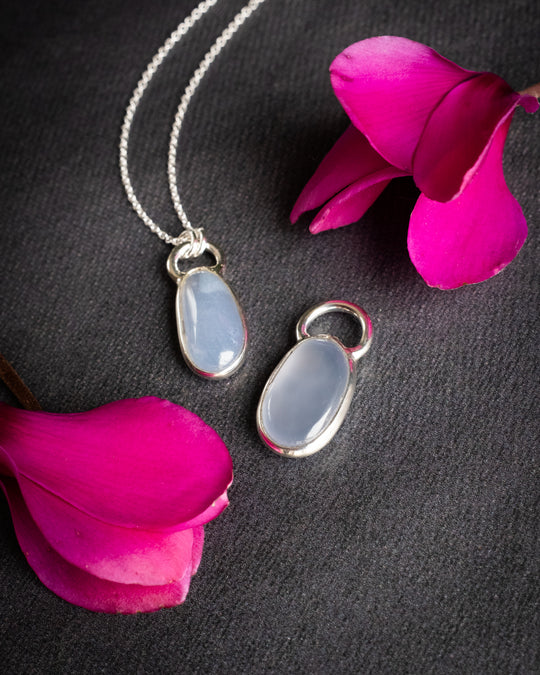 Blue Chalcedony Pebble Recycled Sterling Silver Necklace