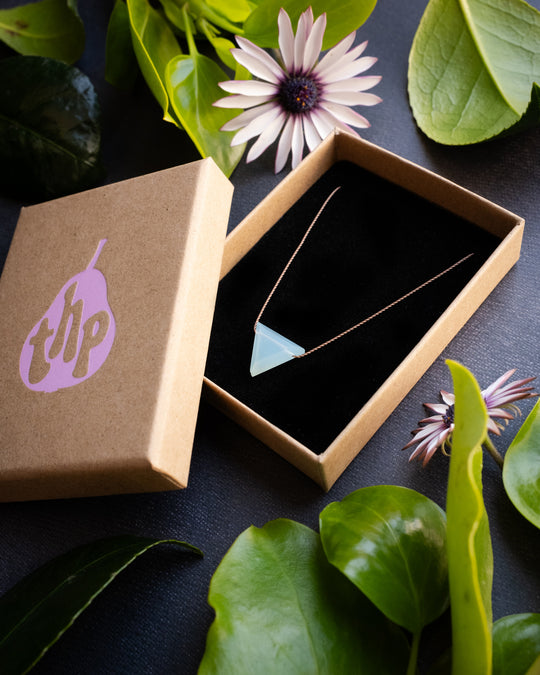 Aqua Blue Chalcedony Triangle Vegan Silk Necklace - The Healing Pear
