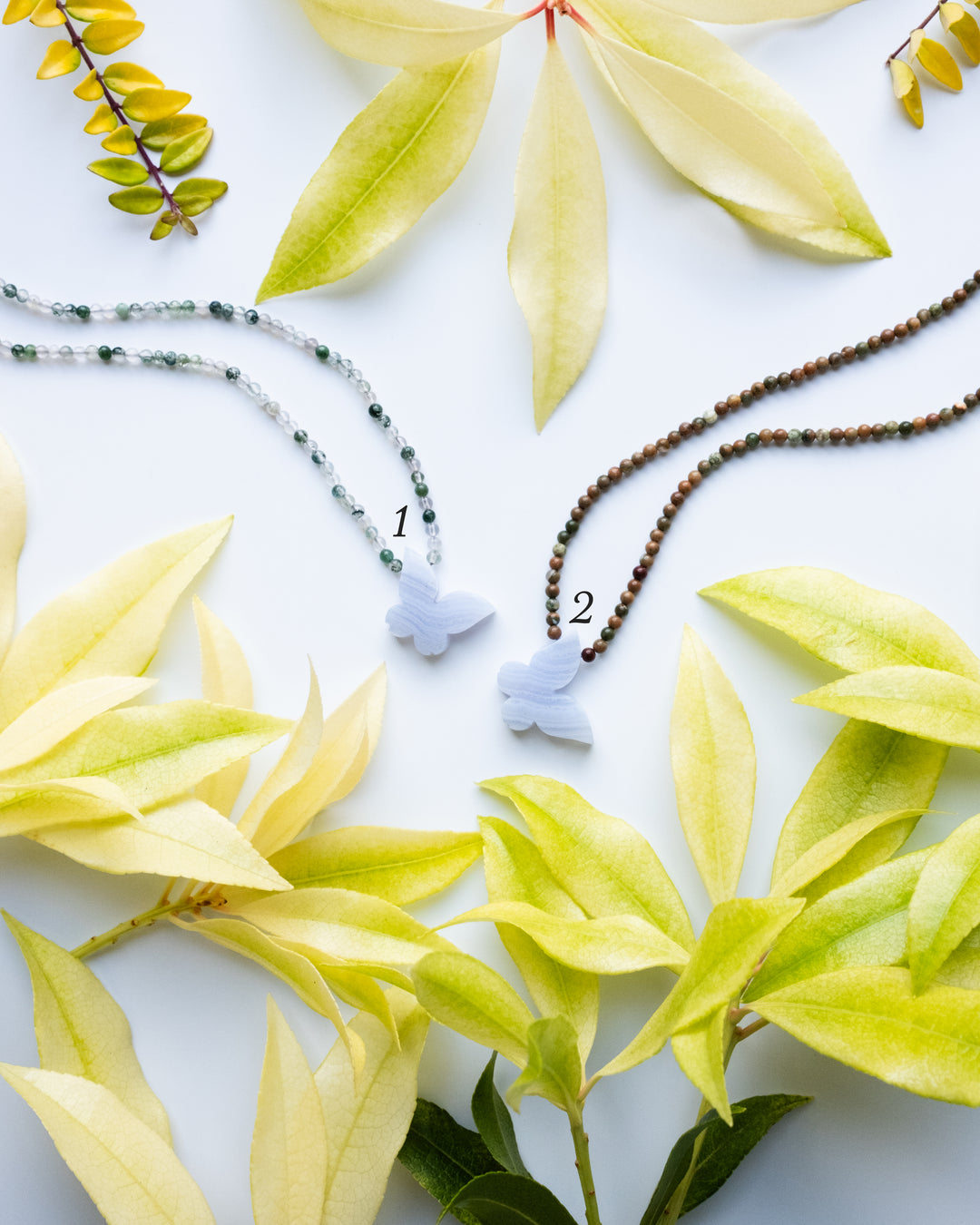 Blue Lace Agate Hand Carved Butterfly Beaded Necklace - The Healing Pear