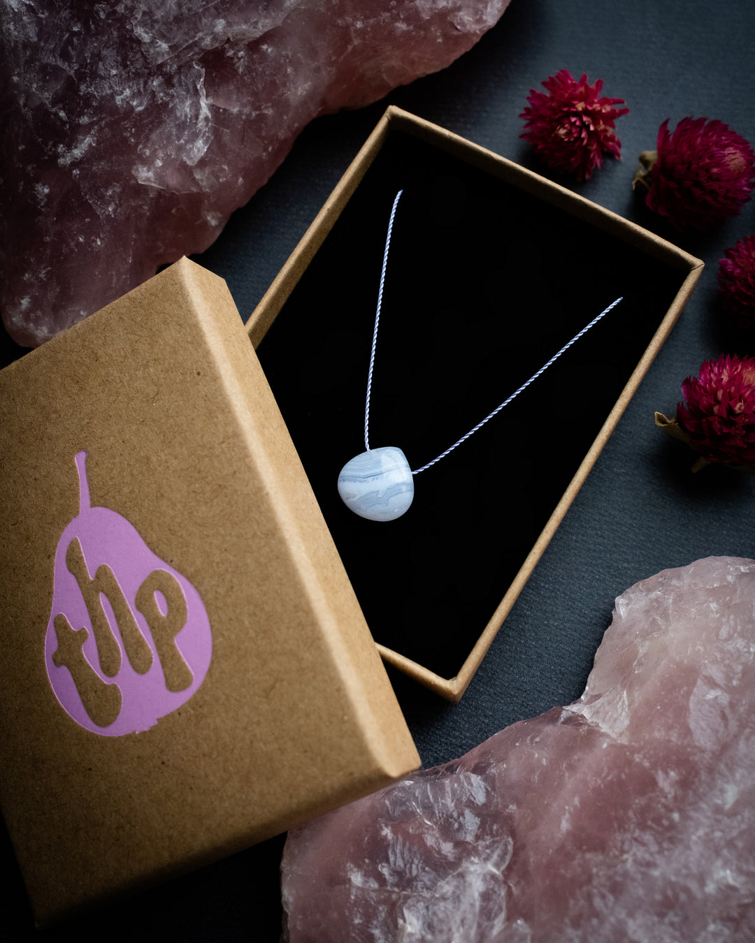 Blue Lace Agate Vegan Silk Necklace