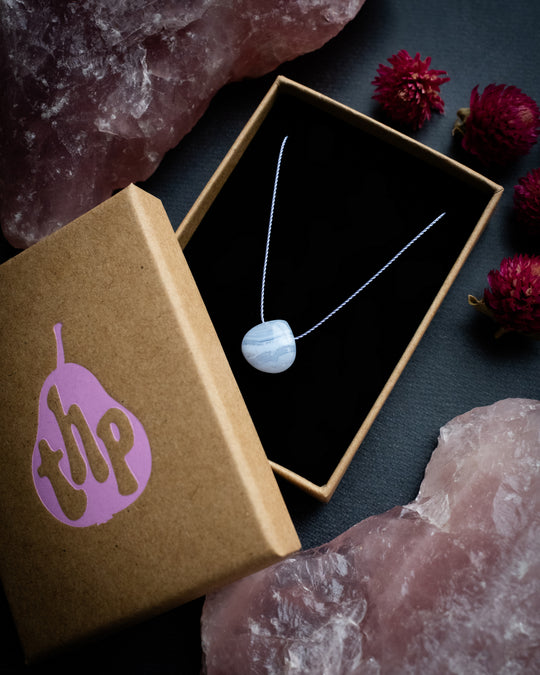 Blue Lace Agate Vegan Silk Necklace