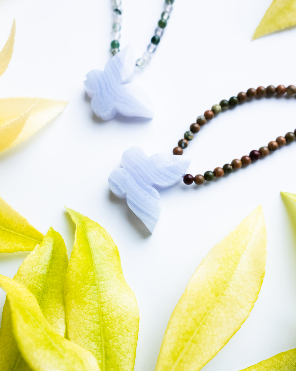 Blue Lace Agate Hand Carved Butterfly Beaded Necklace - The Healing Pear
