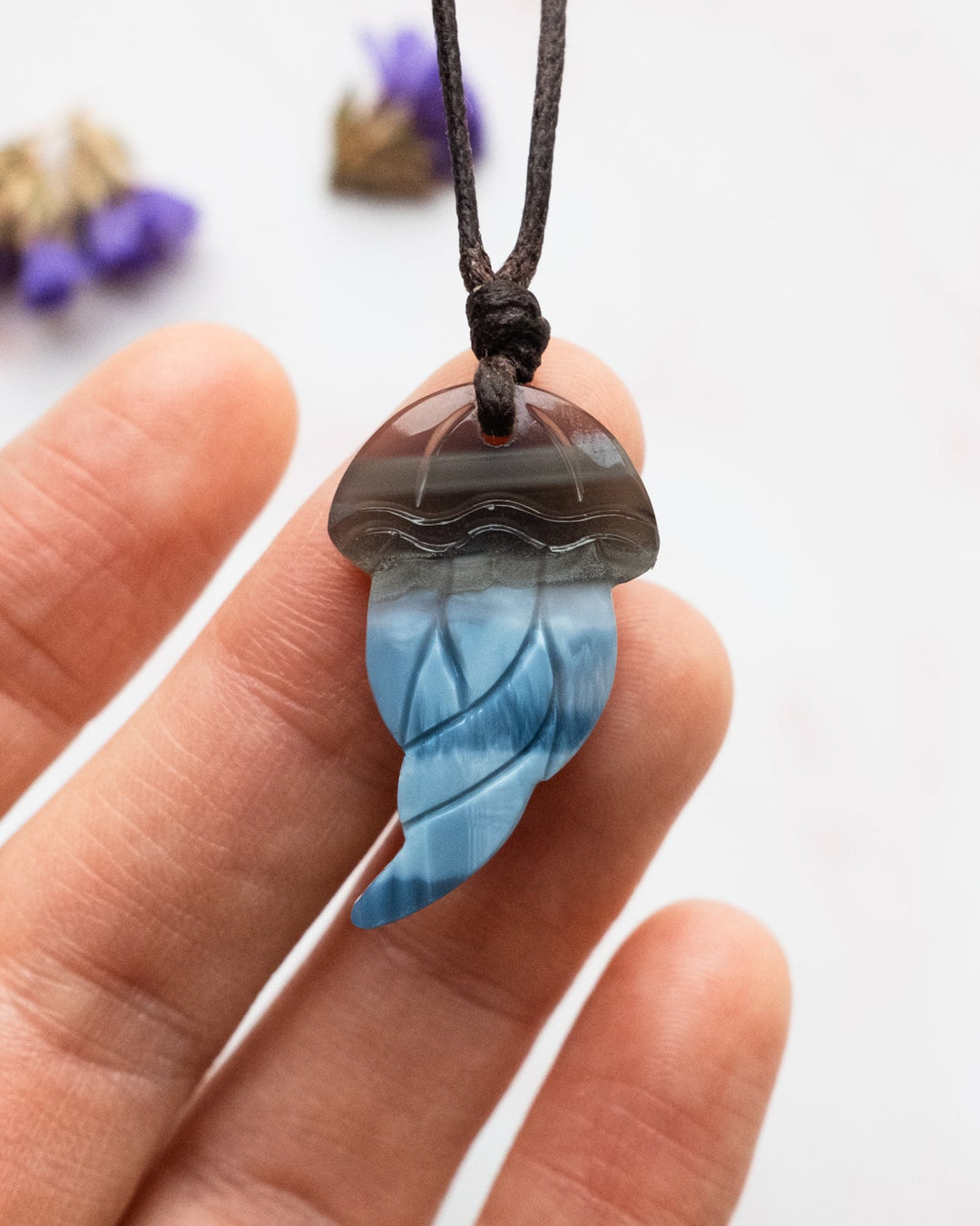 Blue Opal Hand Carved Jellyfish Necklace - The Healing Pear