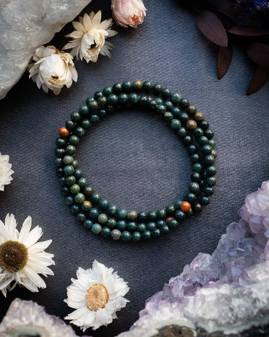 Bloodstone Round Bead Bracelet 4mm
