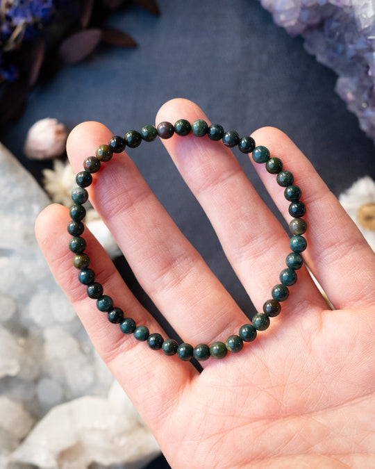 Bloodstone Round Bead Bracelet 4mm