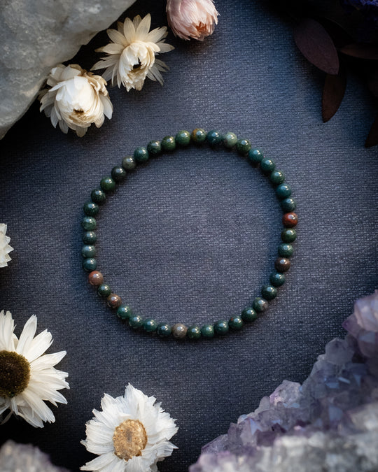 Bloodstone Round Bead Bracelet 4mm