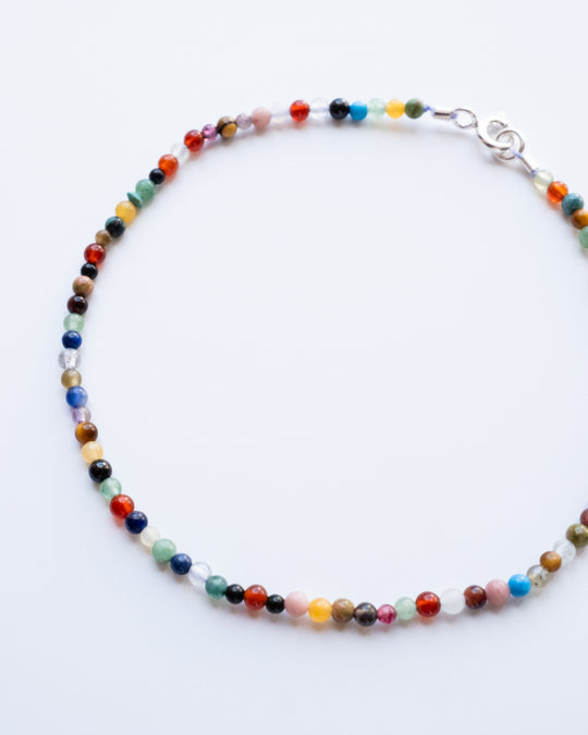 Mixed Gemstone Confetti Sterling Silver Anklet