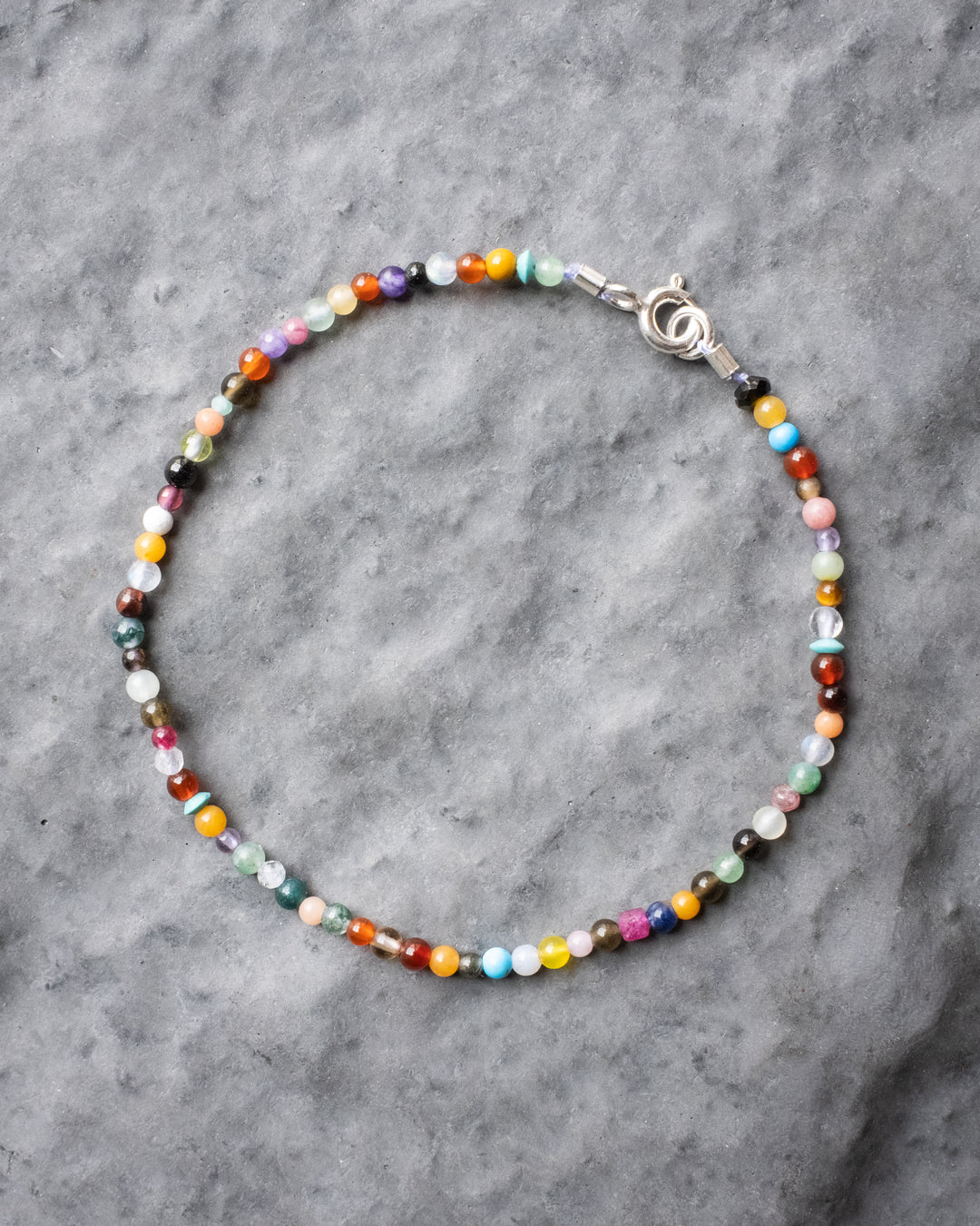 Mixed Gemstone Confetti Sterling Silver Anklet