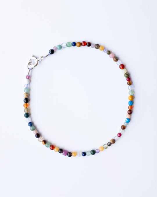 Mixed Gemstone Confetti Sterling Silver Anklet