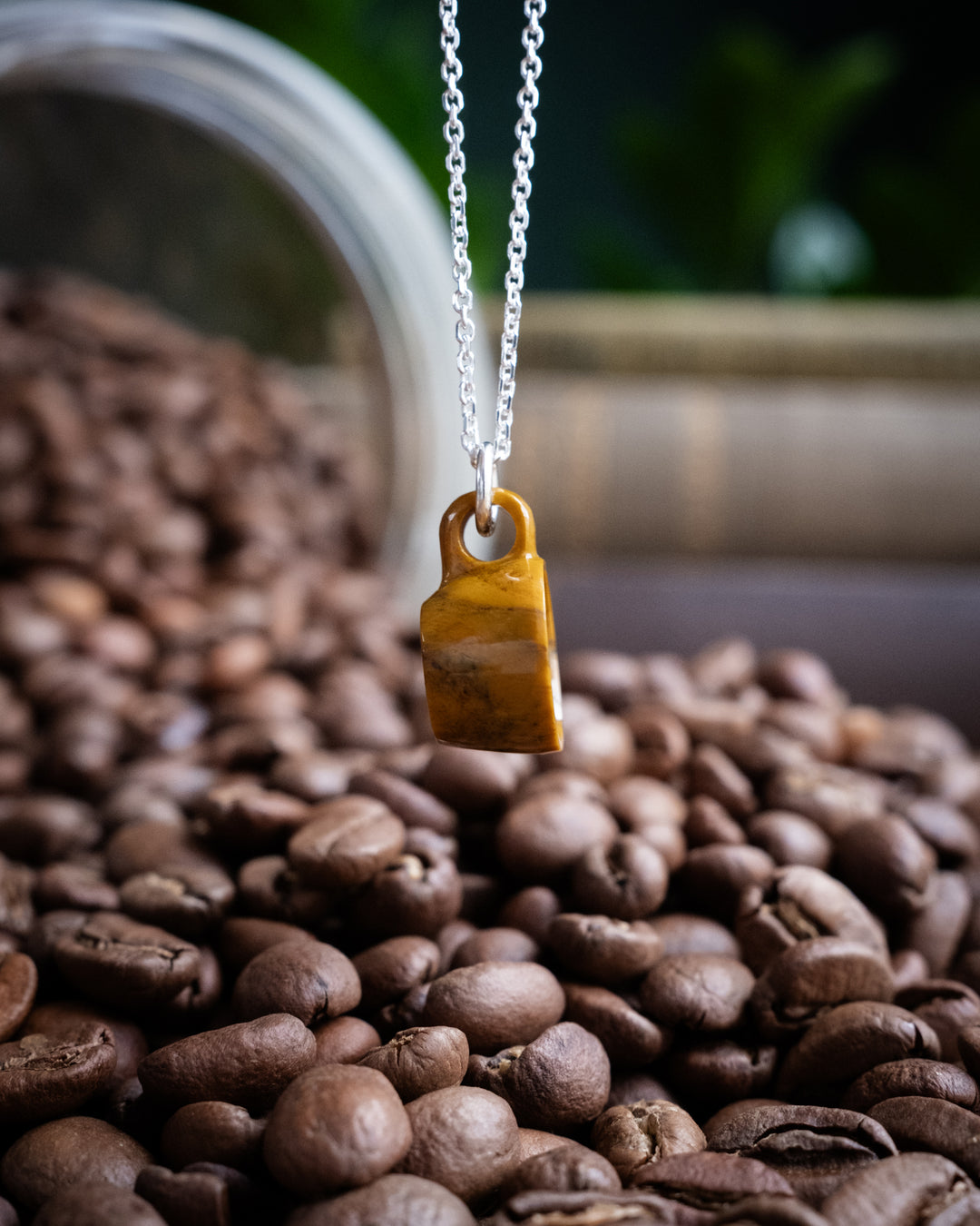 Camel Jasper Hand Carved Mug Necklace