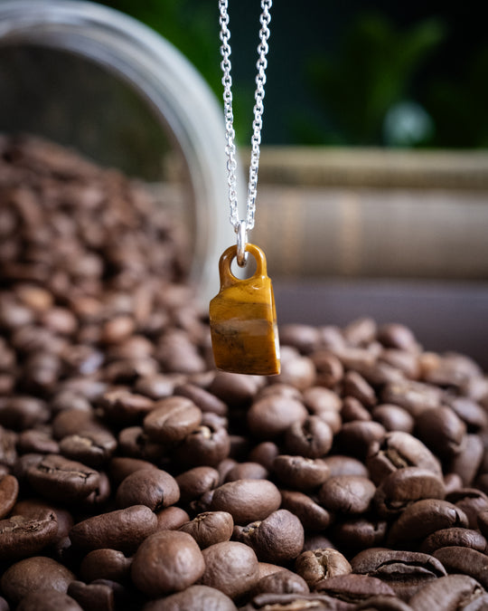 Camel Jasper Hand Carved Mug Necklace