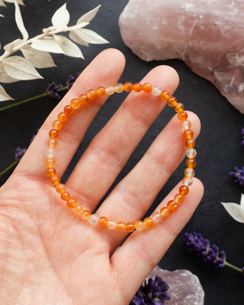 Carnelian Round Bead Bracelet 4mm - The Healing Pear