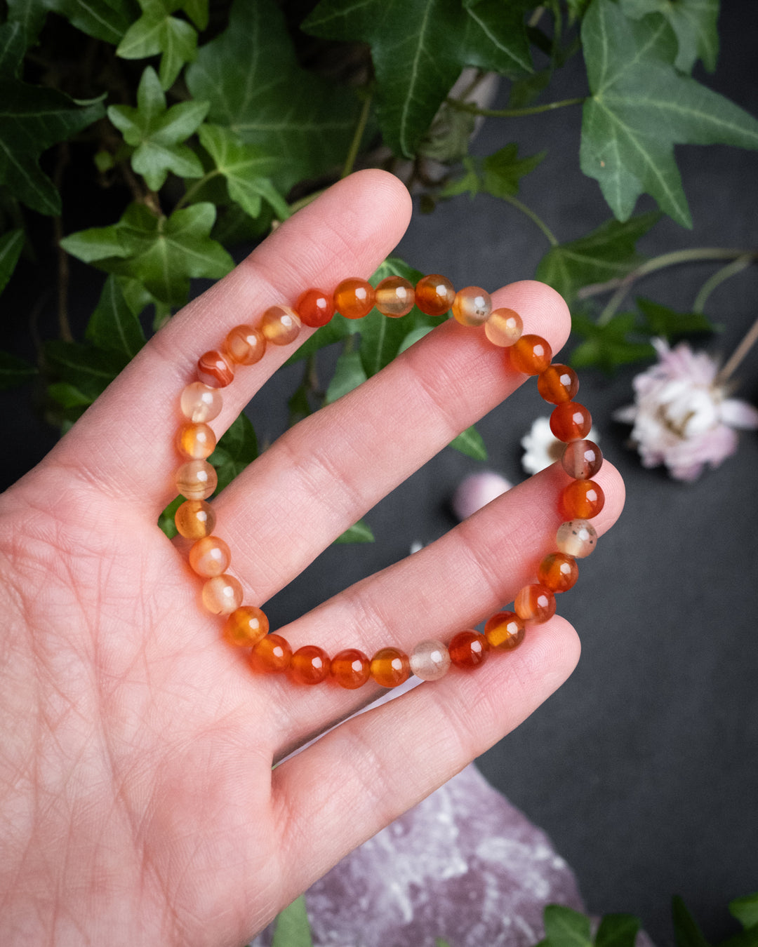 Carnelian Round Bead Bracelet 6mm - The Healing Pear