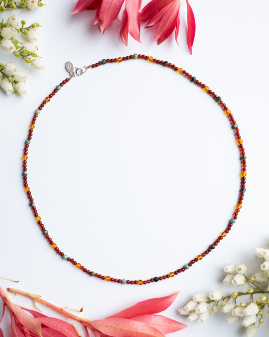 Baltic Amber, African Turquoise &amp; Carnelian Beaded Satellite Necklace - The Healing Pear
