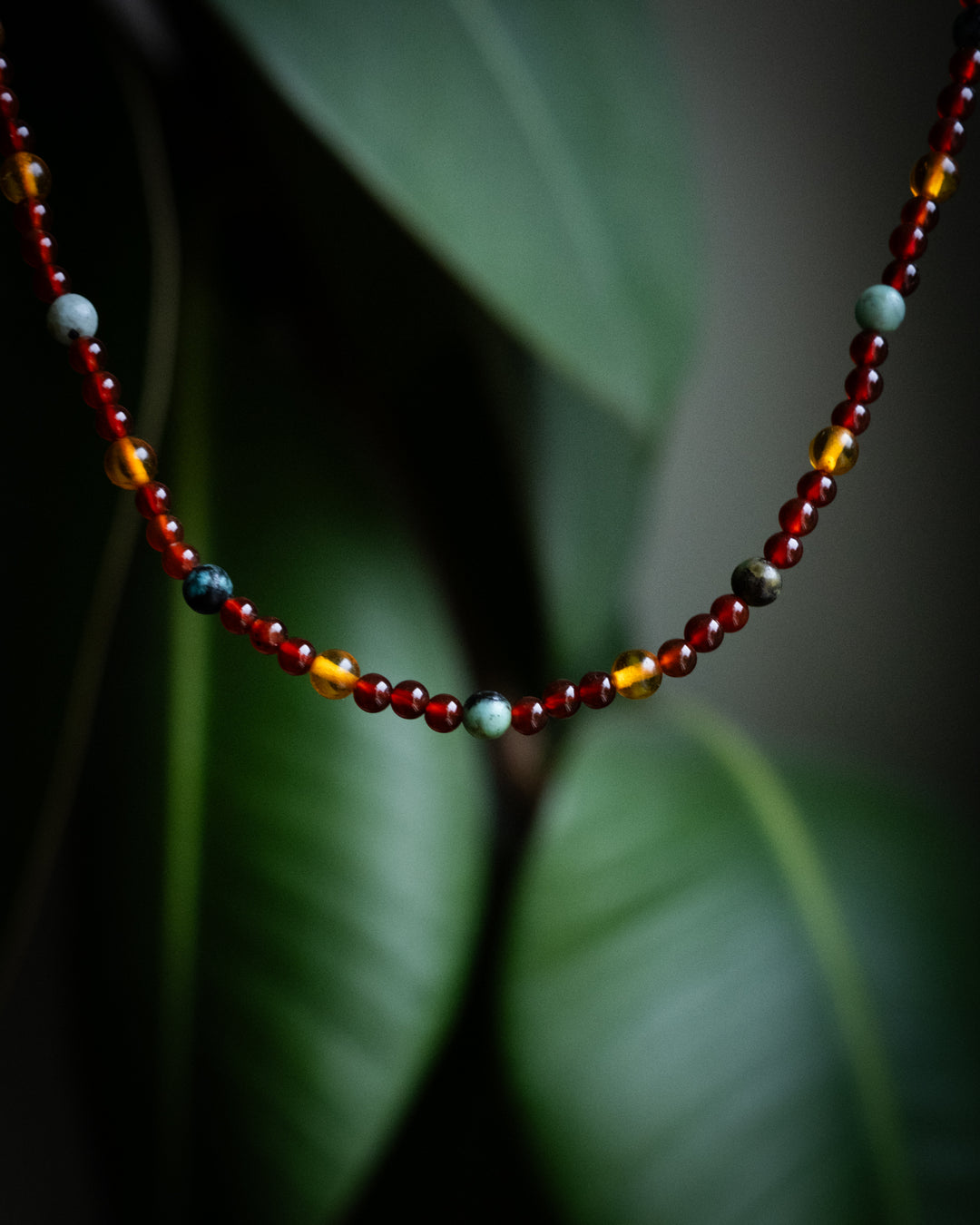 Baltic Amber, African Turquoise &amp; Carnelian Beaded Satellite Necklace - The Healing Pear