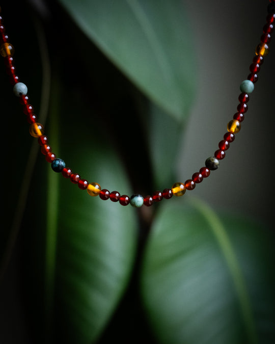 Baltic Amber, African Turquoise &amp; Carnelian Beaded Satellite Necklace - The Healing Pear