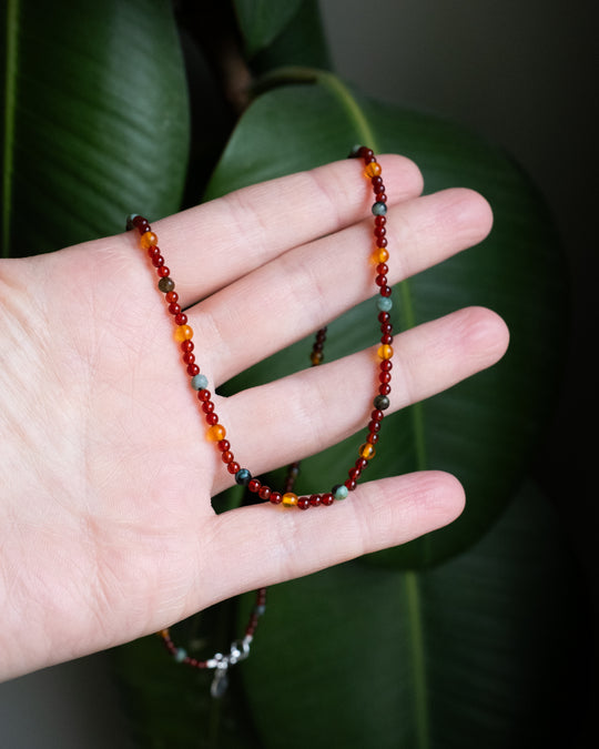 Baltic Amber, African Turquoise &amp; Carnelian Beaded Satellite Necklace - The Healing Pear