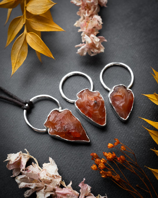 Carnelian Hand Knapped Arrowhead Sterling Silver Necklace