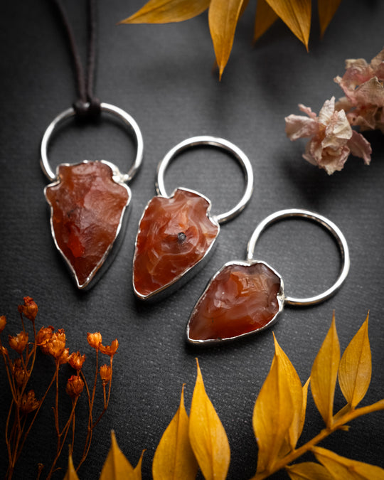 Carnelian Hand Knapped Arrowhead Sterling Silver Necklace