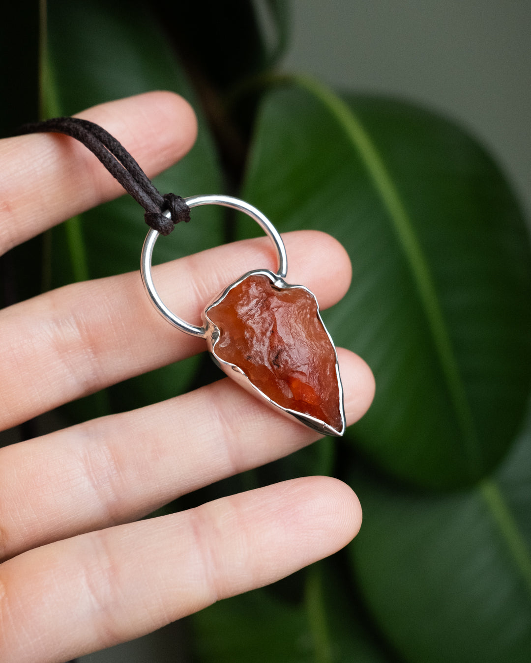 Carnelian Hand Knapped Arrowhead Sterling Silver Necklace