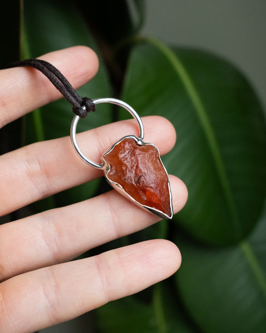 Carnelian Hand Knapped Arrowhead Sterling Silver Necklace