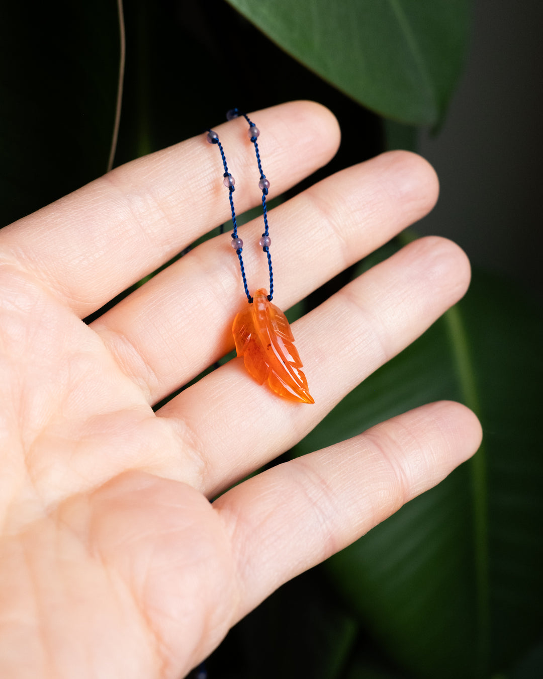 Carnelian Hand Carved Leaf Beaded Necklace