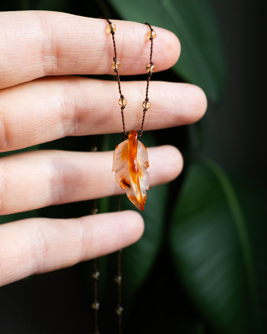 Carnelian Hand Carved Leaf Beaded Necklace