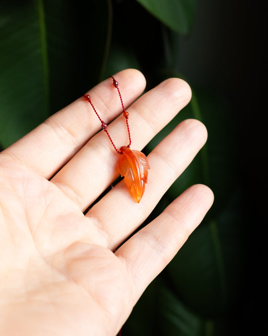 Carnelian Hand Carved Leaf Beaded Necklace
