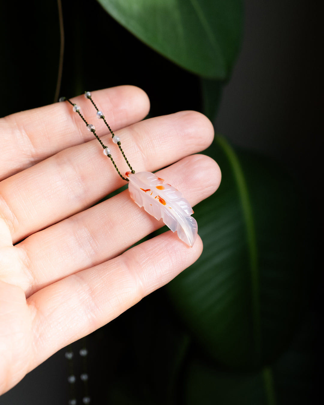 Carnelian Hand Carved Leaf Beaded Necklace