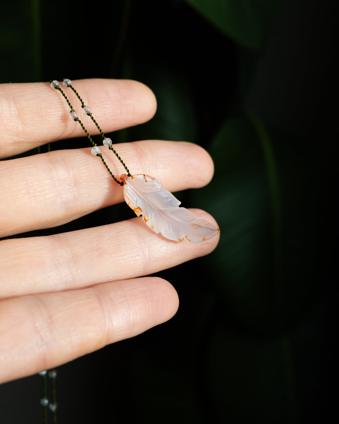 Carnelian Hand Carved Leaf Beaded Necklace