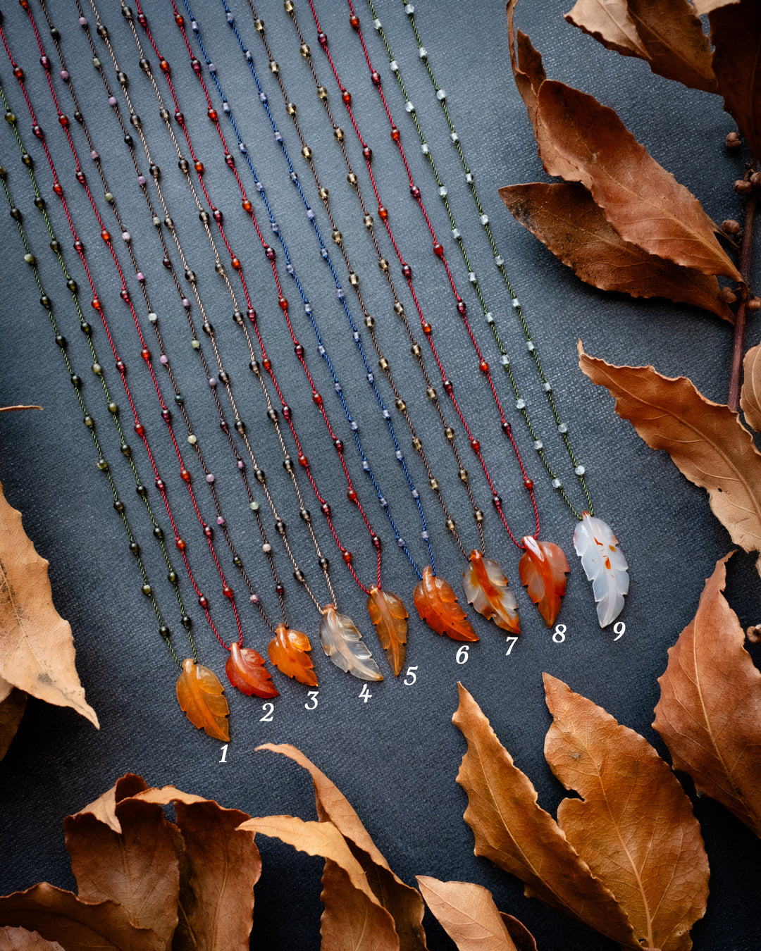 Carnelian Hand Carved Leaf Beaded Necklace