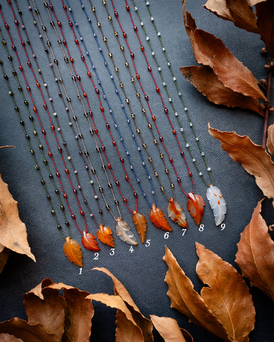 Carnelian Hand Carved Leaf Beaded Necklace