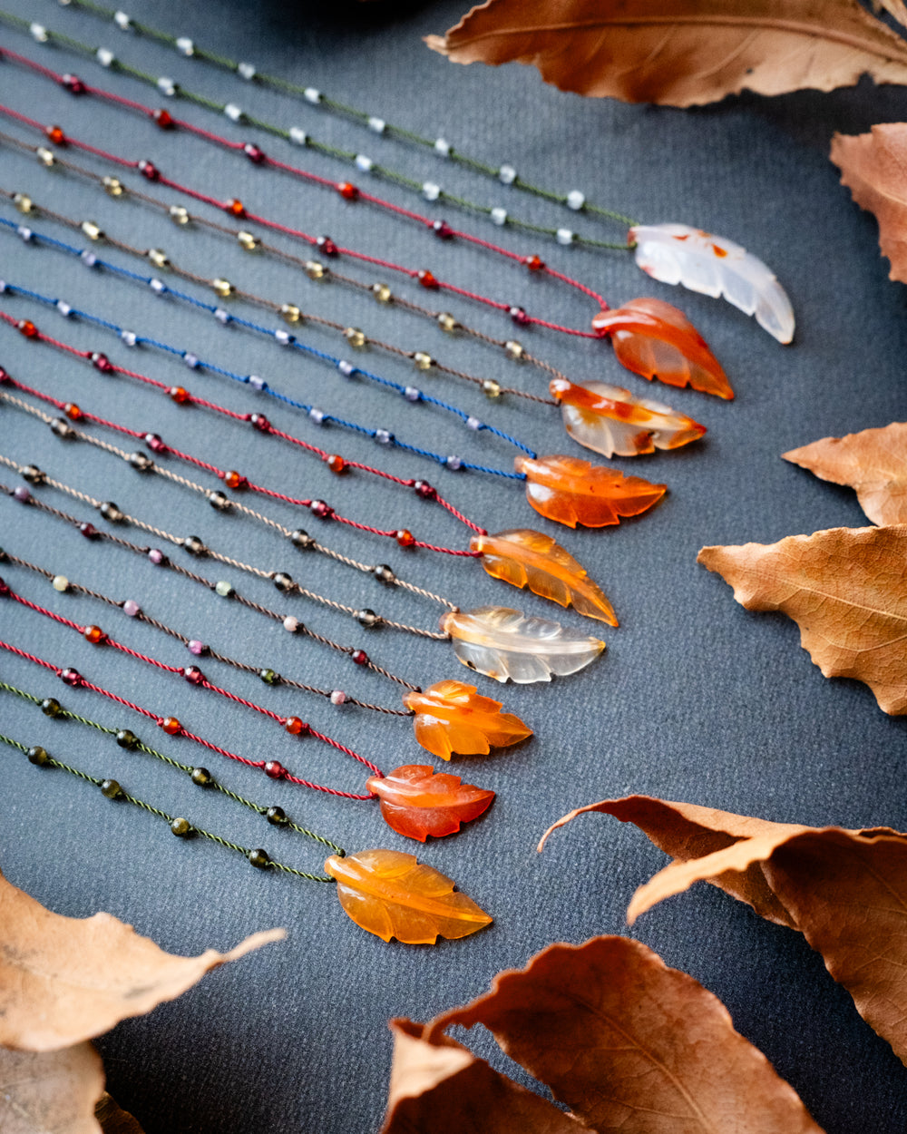 Carnelian Hand Carved Leaf Beaded Necklace