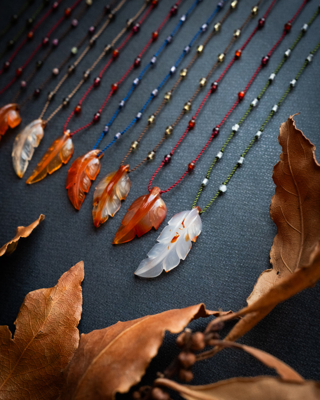 Carnelian Hand Carved Leaf Beaded Necklace
