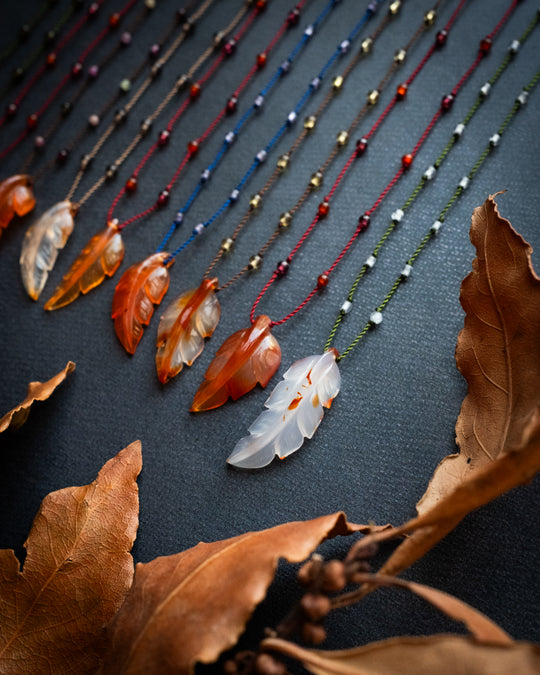 Carnelian Hand Carved Leaf Beaded Necklace